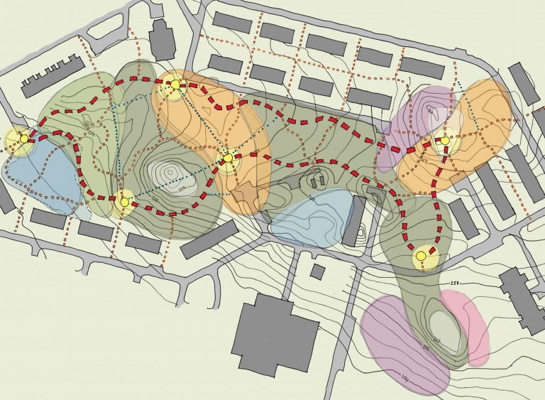 Map of European Village showing topography of the area