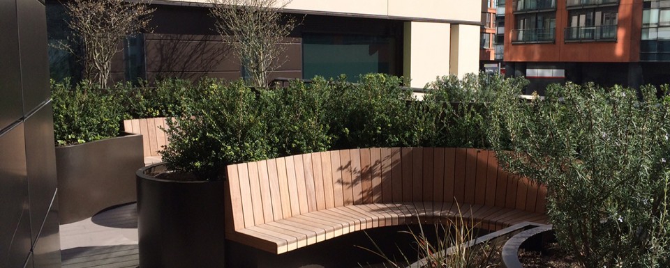 Seating pods at the Merchants Square roof garden