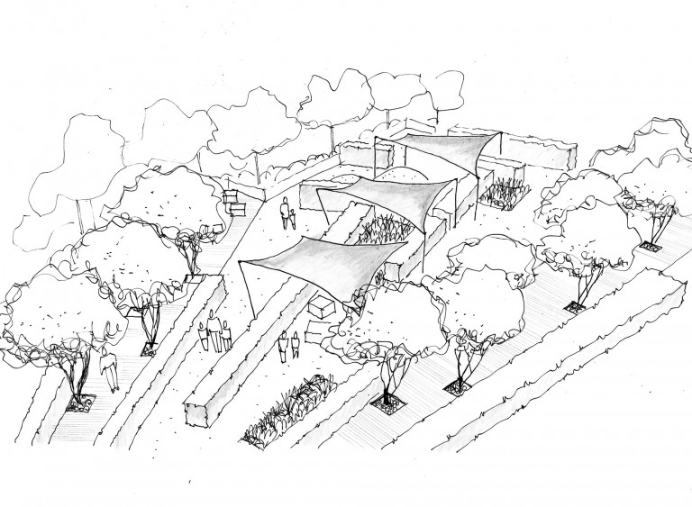 Artists impression sketch of the gardens at Lights Yekaterinburg