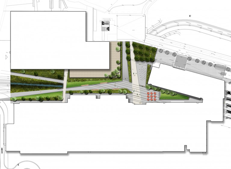 Plan of the gardens to the front of the university building