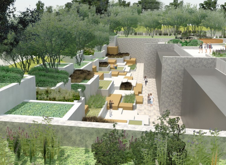 CGI impression of the terracing in the gardens at Ozyegin University