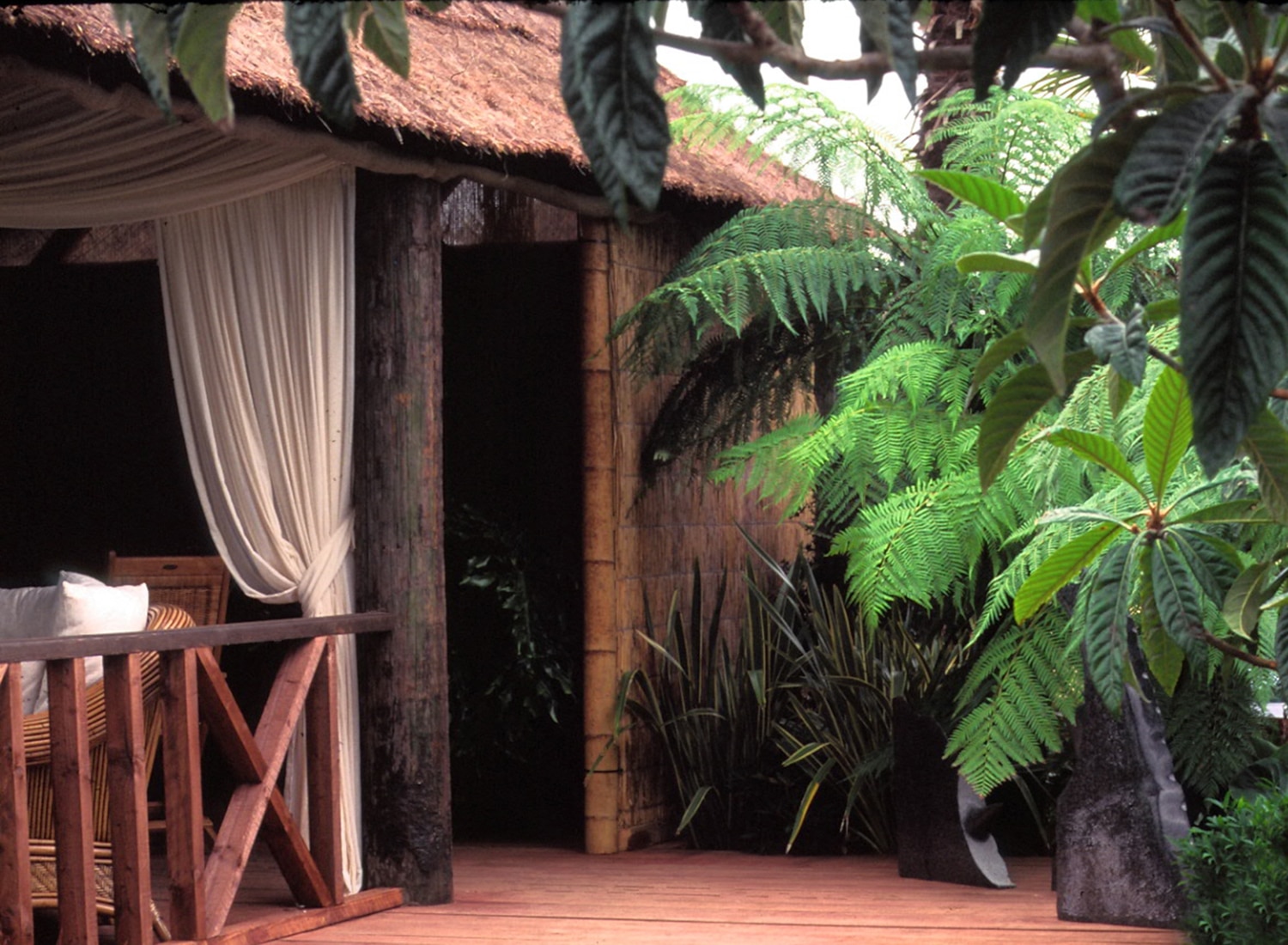 The entrance to the Stilt House in the garden for RHS Hampton Court Flower Show 1998