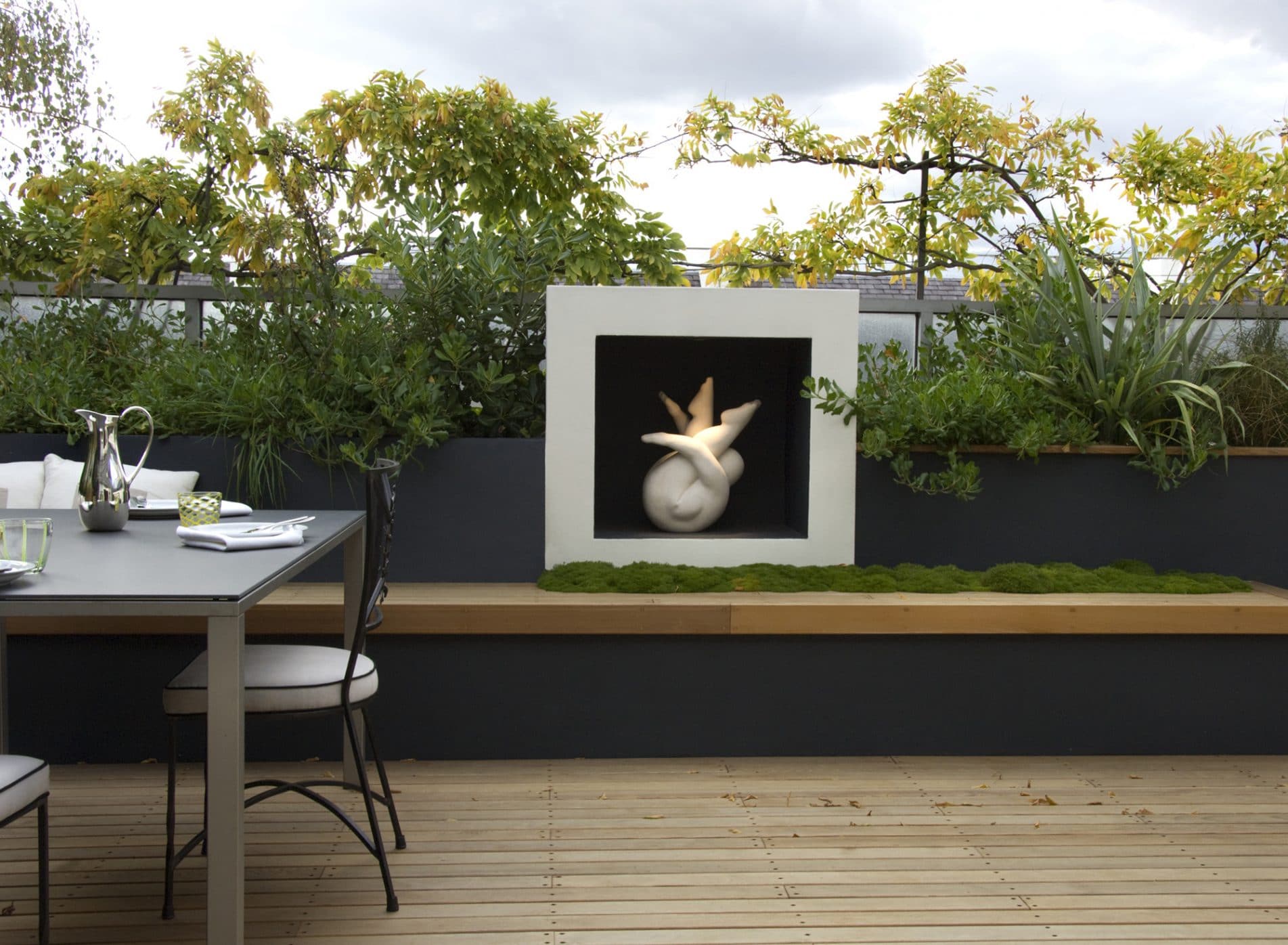 View of the Dining area and sculptural plinth