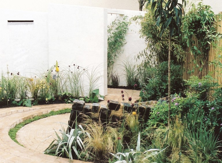 View of the stone central feature in the Family Town Garden