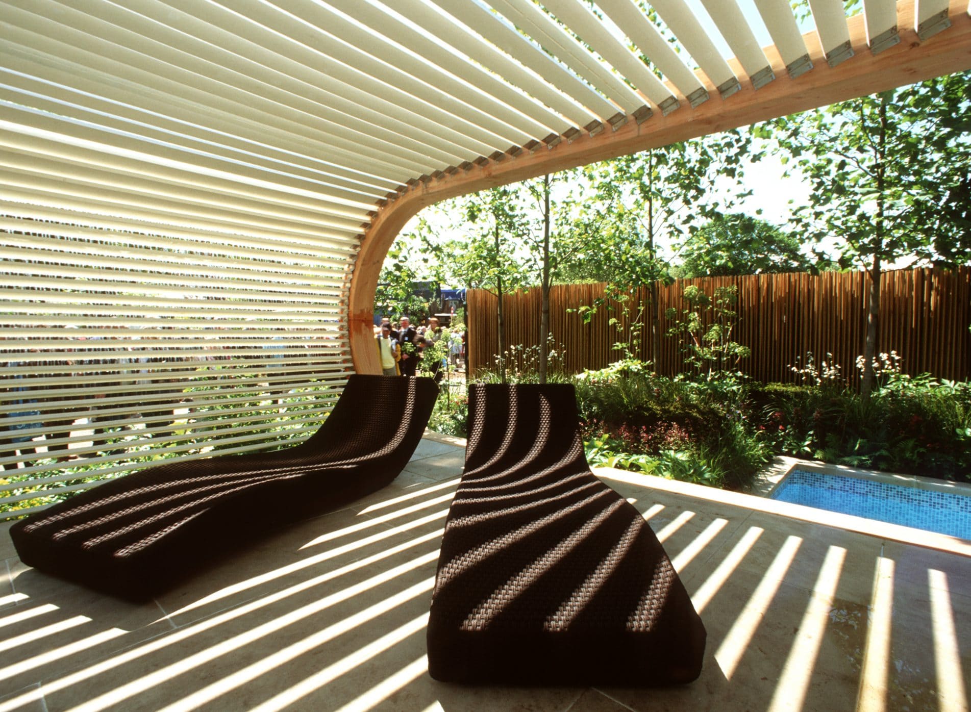 Sunloungers in the RHS Chelsea Flower Show garden 2006