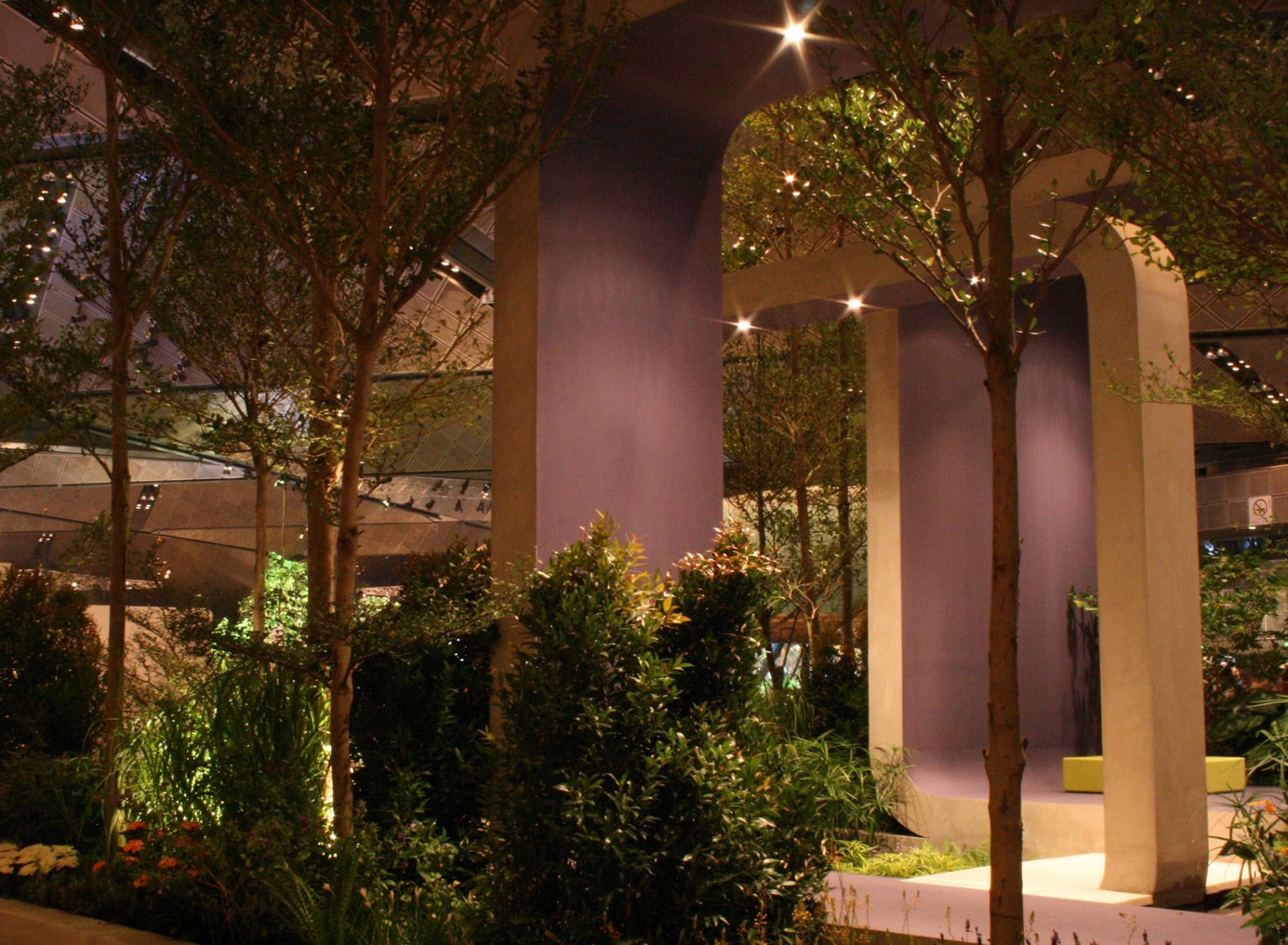 Trees contrasting with the concrete frames - Singapore Garden Festival 2008
