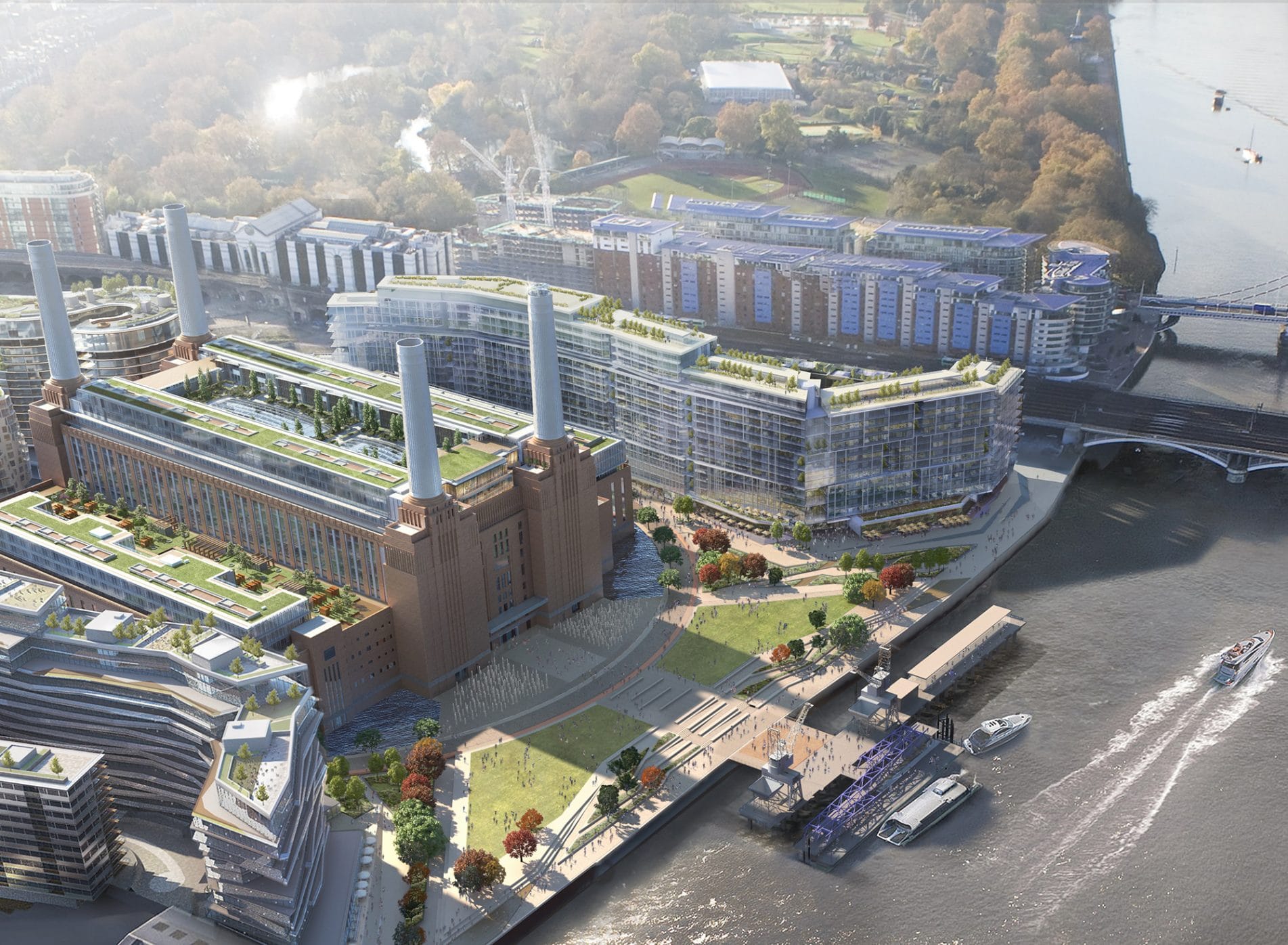 Aerial CGI of the area from the river including new gardens