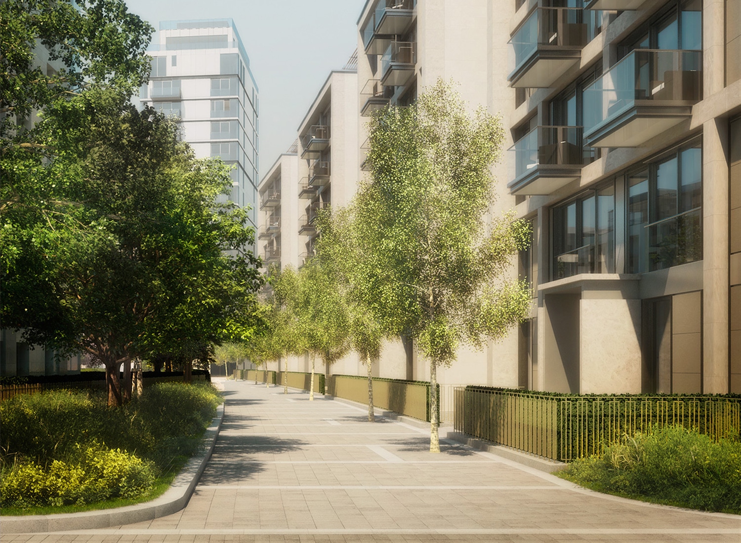 Tree lined path at Lillie Square