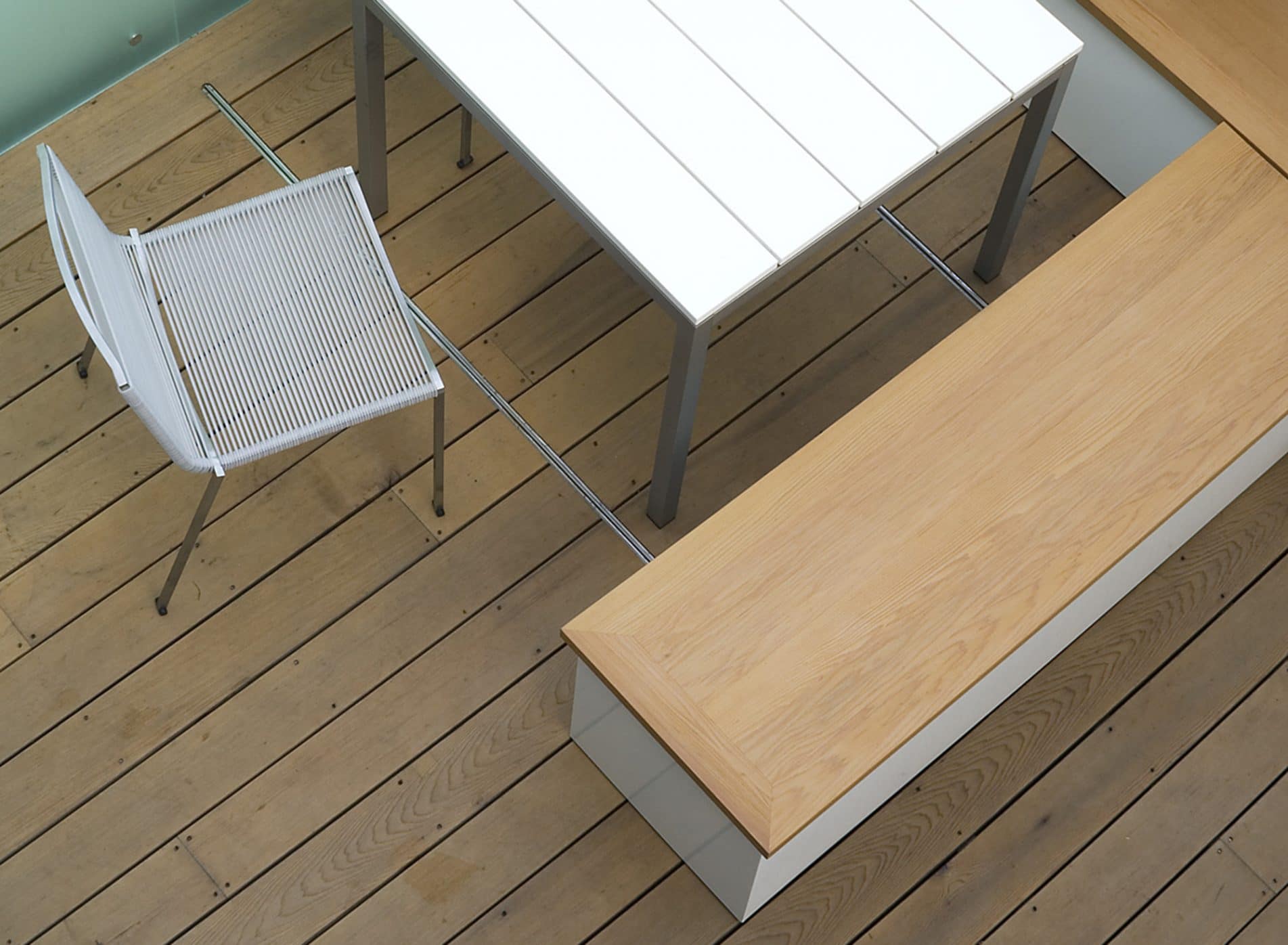 Aerial view of decking with table and seating area