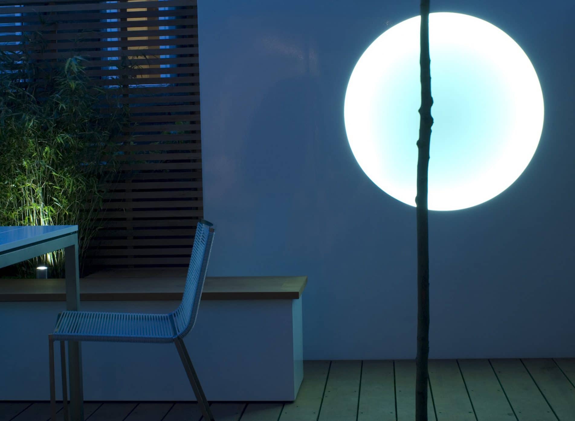 The Moon Garden lighting feature illuminated at night