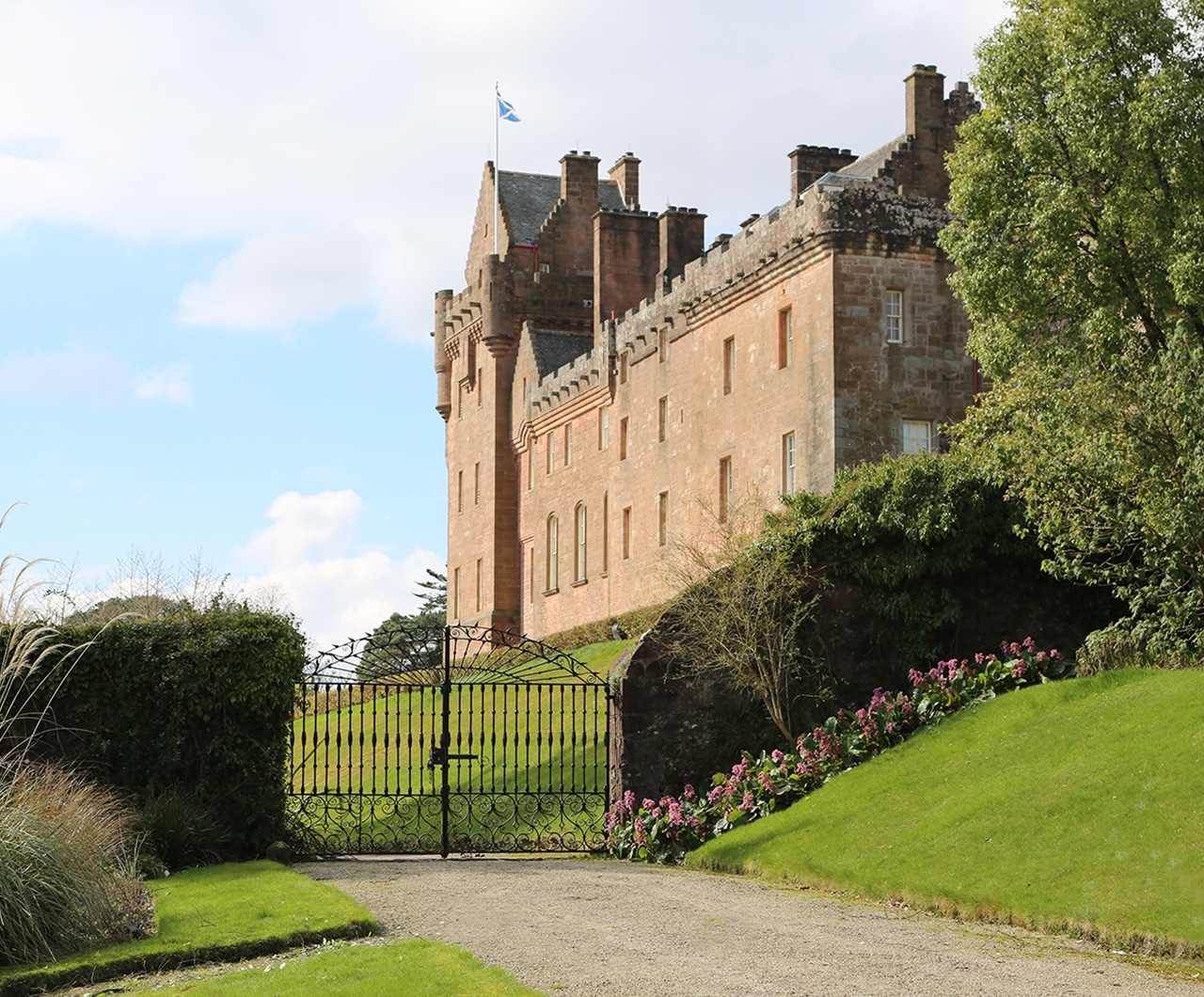 Grand gated entrance to Brodick Castle