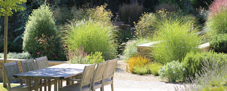 Outdoor Dining Patio Area Surrounded By Greenery