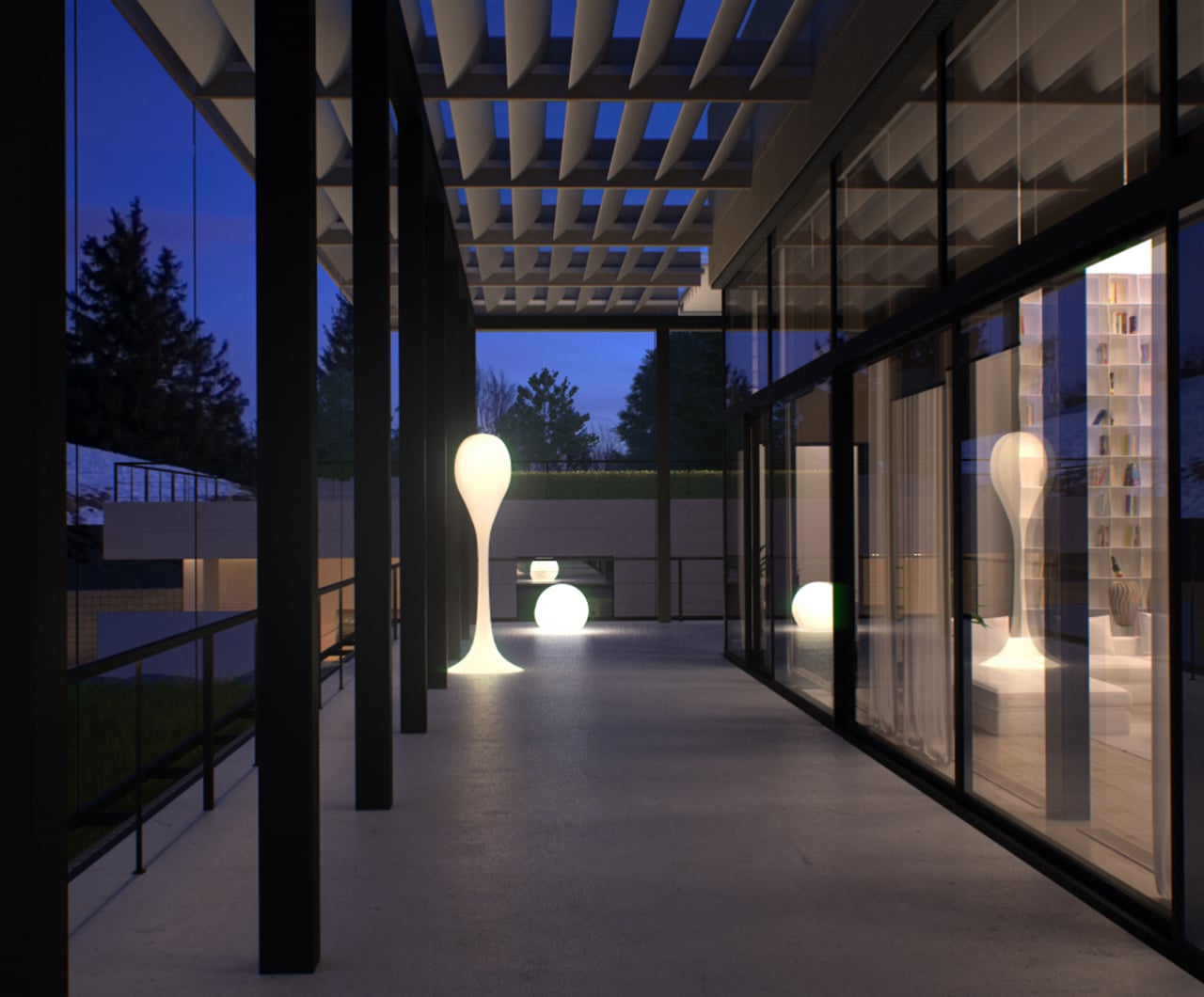 Modern terrace with sculptural lighting at a Ukraine villa